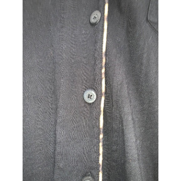 Lauren Ralph Lauren black Pajama Top Leopard Trim Button Down Sleep Shirt Large - Picture 7 of 8